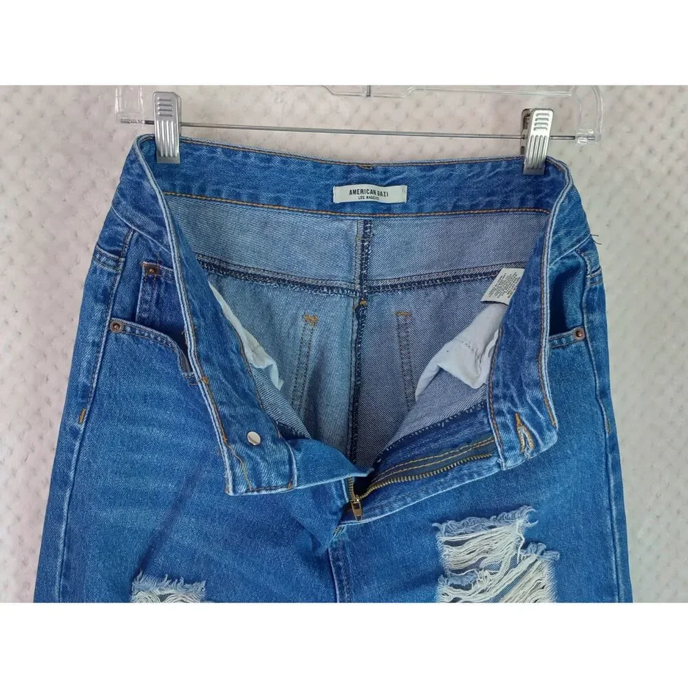 American Bazi Women's Medium High Waist Deconstructed Boyfriend Jeans